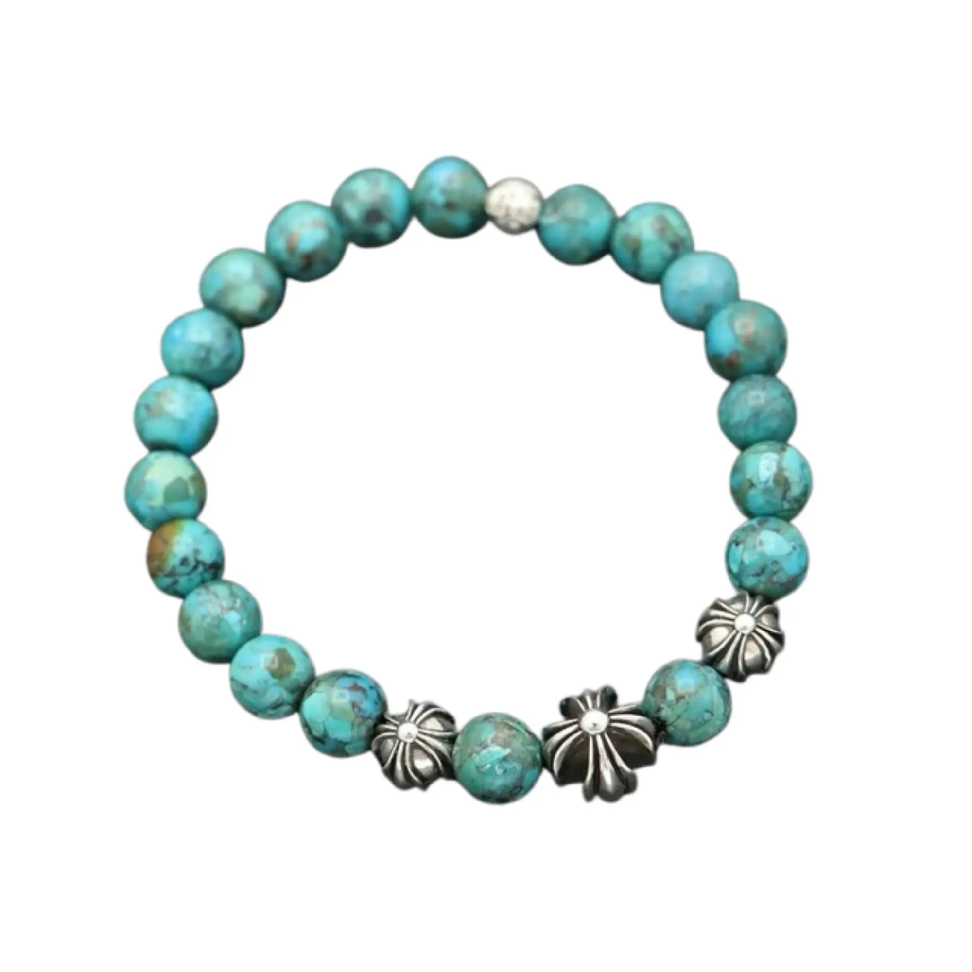 Chrome Hearts Turquoise Bead Bracelet 8MM – Luxury Turquoise Beaded Jewelry “Chrome Hearts Turquoise Bead Bracelet 8MM featuring polished turquoise beads and signature silver accents.”